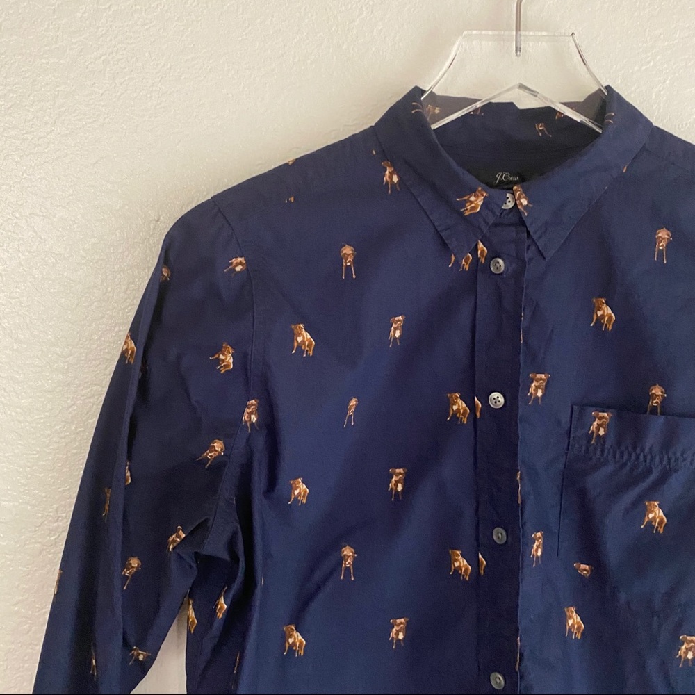 J. CREW navy pitbull dog button up shirt SIZE 6